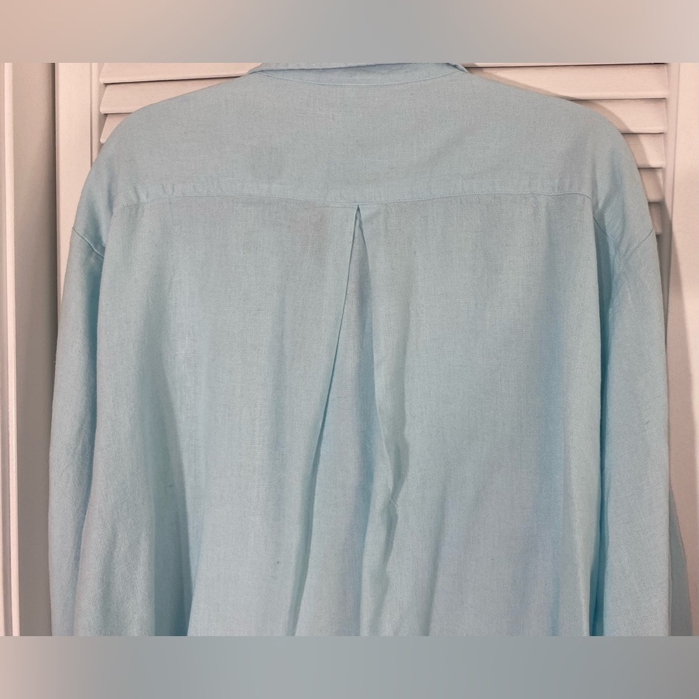 Passports Aqua Button Up Blouse, Size XL, Linen/Viscose Blend, Made in India - Picture 7 of 7